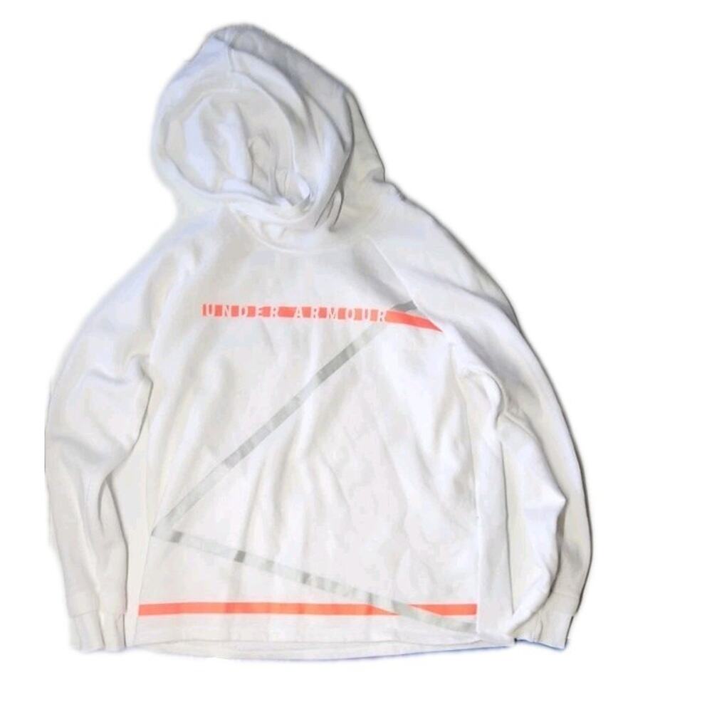 Under Armour Hoodie Medium White Orange Grey Stripe Pullover Unisex Loose Fit